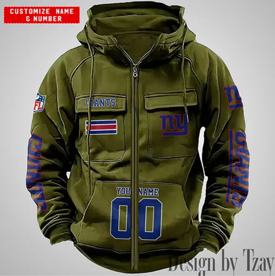 NY Giants Personalized Name & Number Vintage Cargo Zip Hoodie
