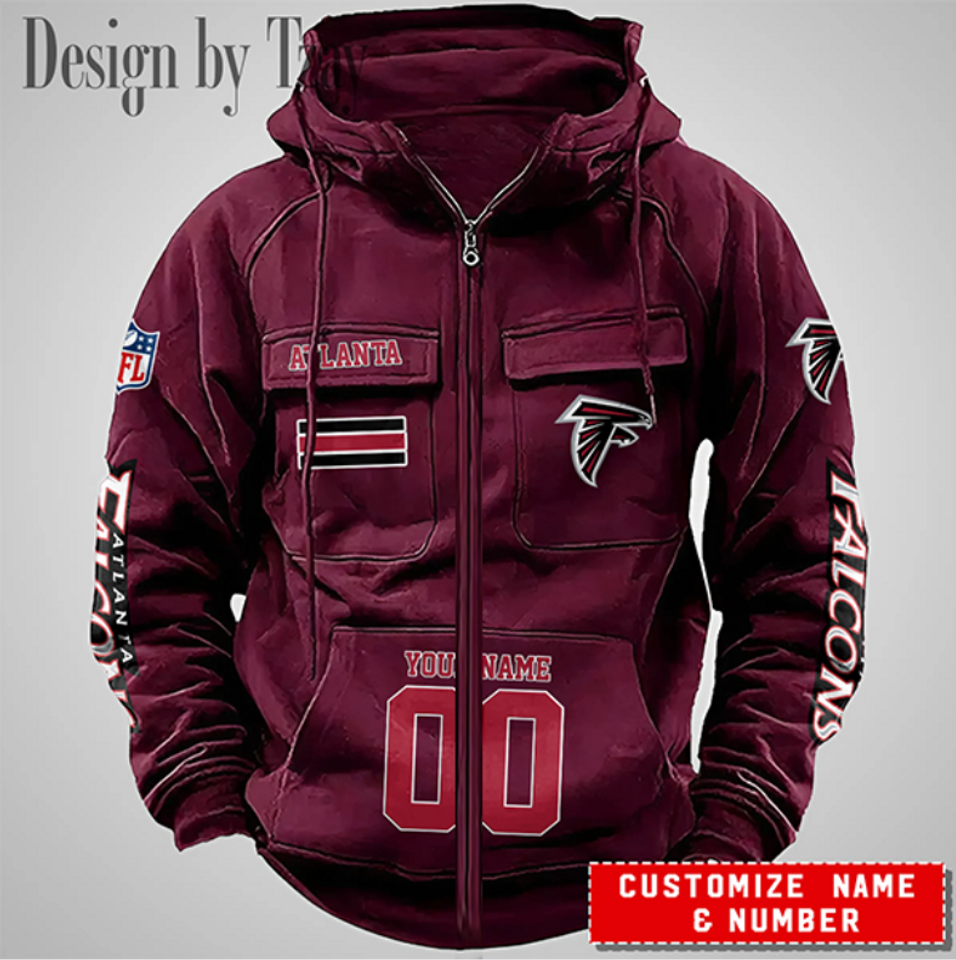 Atlanta Personalized Name & Number Vintage Cargo Zip Hoodie