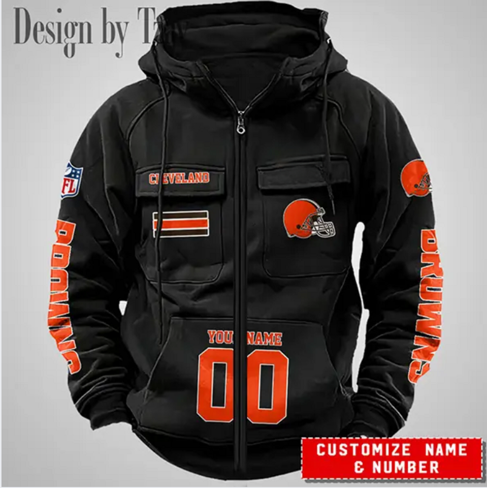 Browns Personalized Name & Number Vintage Cargo Zip Hoodie
