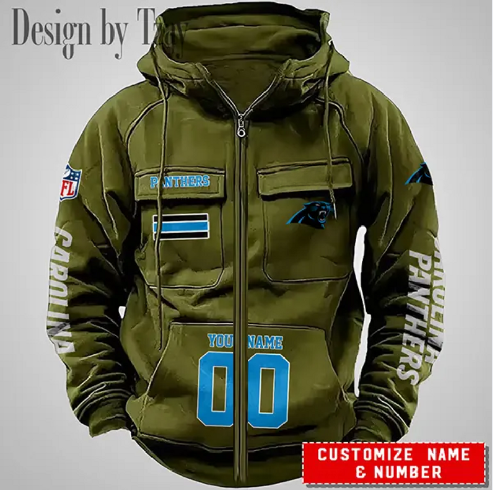 Carolina Personalized Name & Number Vintage Cargo Zip Hoodie