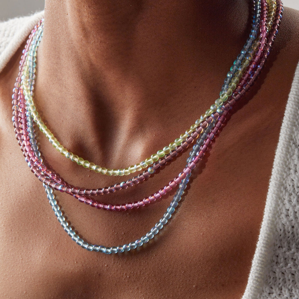 Sky Blue Beaded Necklace Adjustable T-Shirts