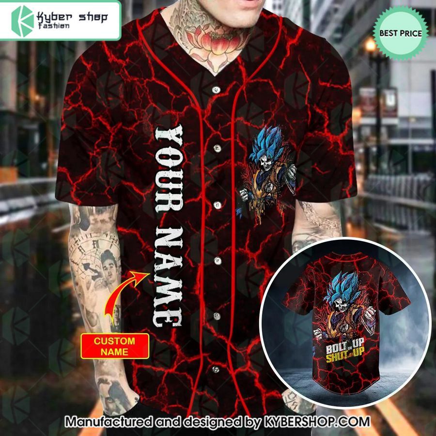 Son Goku Bolt Up Or Shut Up Skull CUSTOM Baseball Jersey