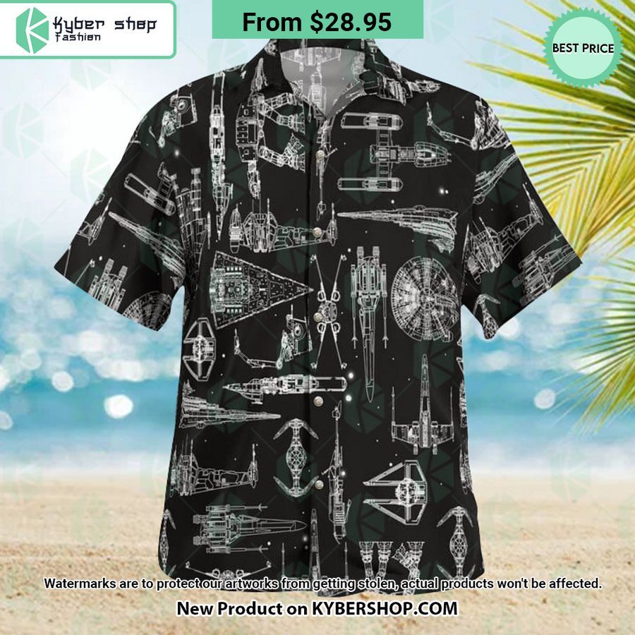 Space Ship Pattern Black Hawaiian Shirt Shorts