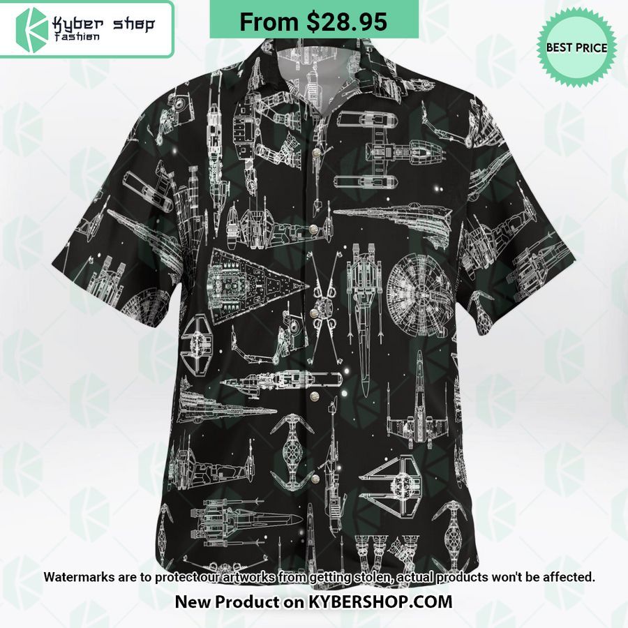 Space Ship Pattern Black Hawaiian Shirt Shorts