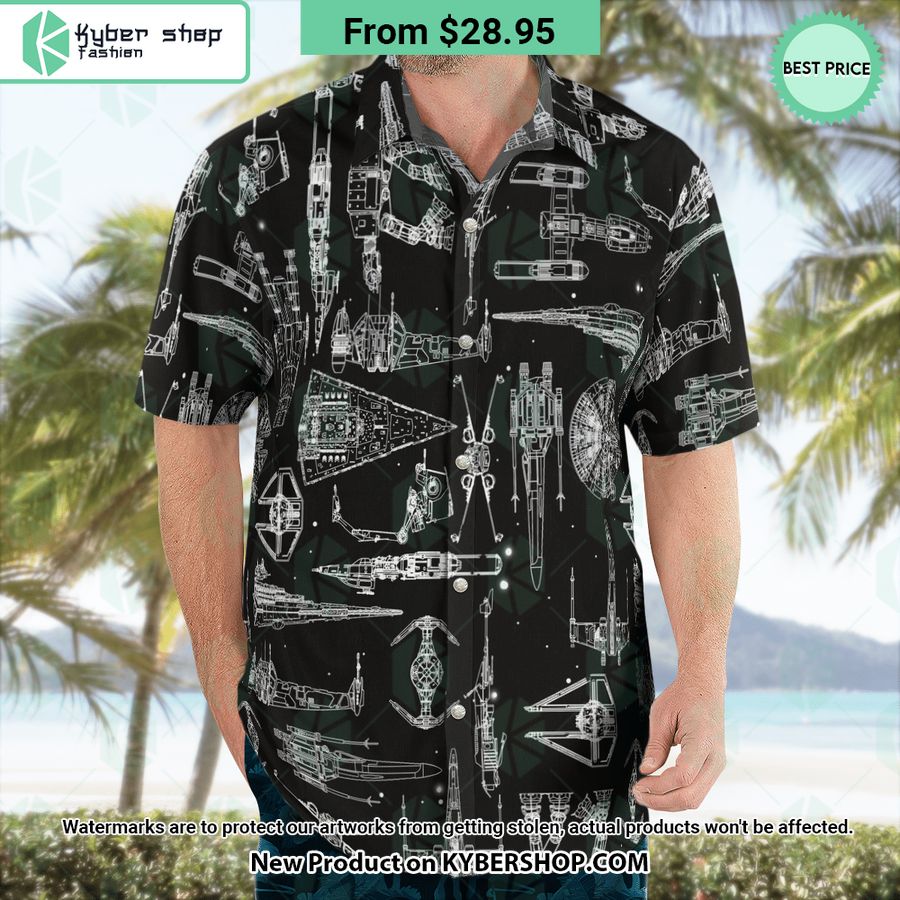 Space Ship Pattern Black Hawaiian Shirt Shorts