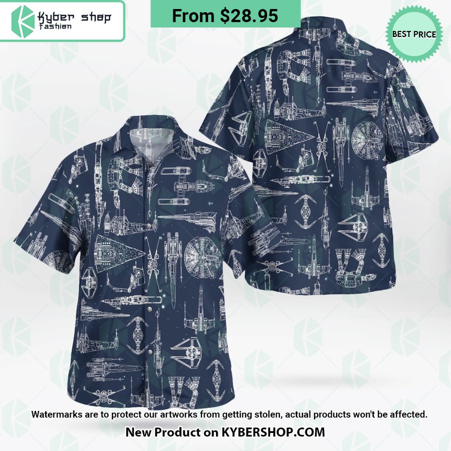 Space Ship Pattern Navy Hawaiian Shirt Shorts