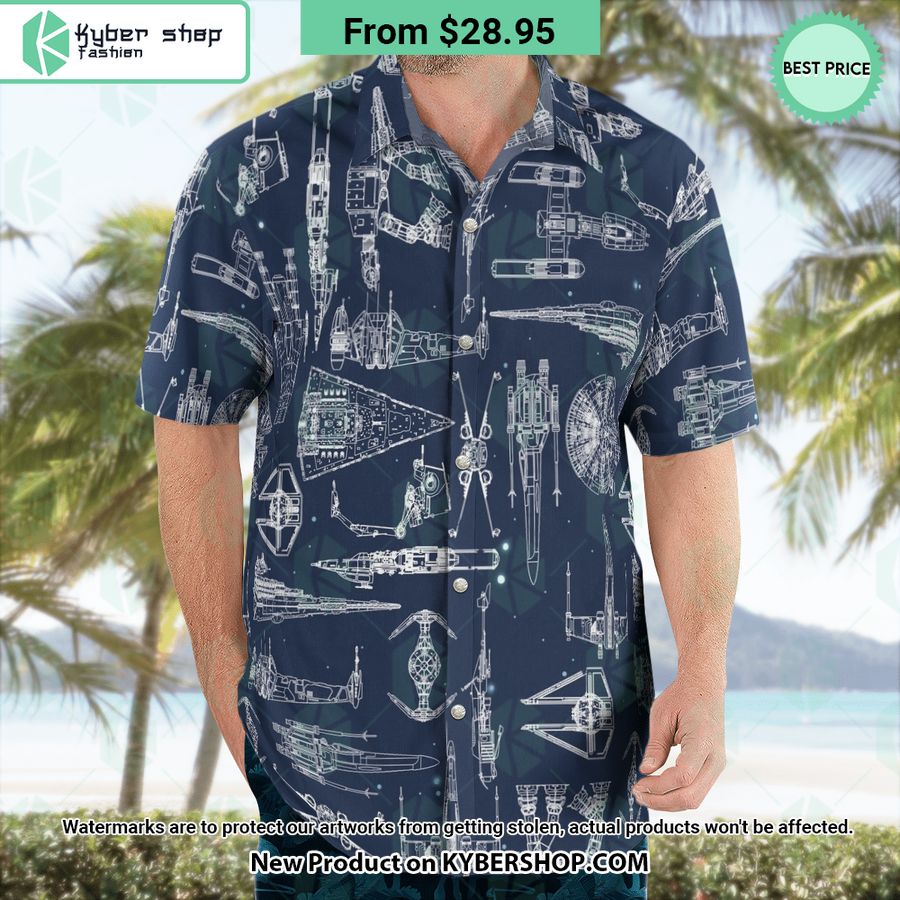 Space Ship Pattern Navy Hawaiian Shirt Shorts