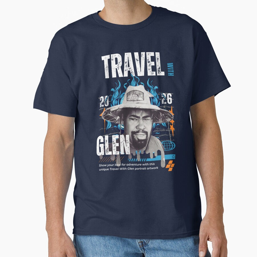 Travel With Glen V3 Blue trn-bg – Signature Travel Portrait Art | Adventure, Explorer & World Traveler Design by buycostarica