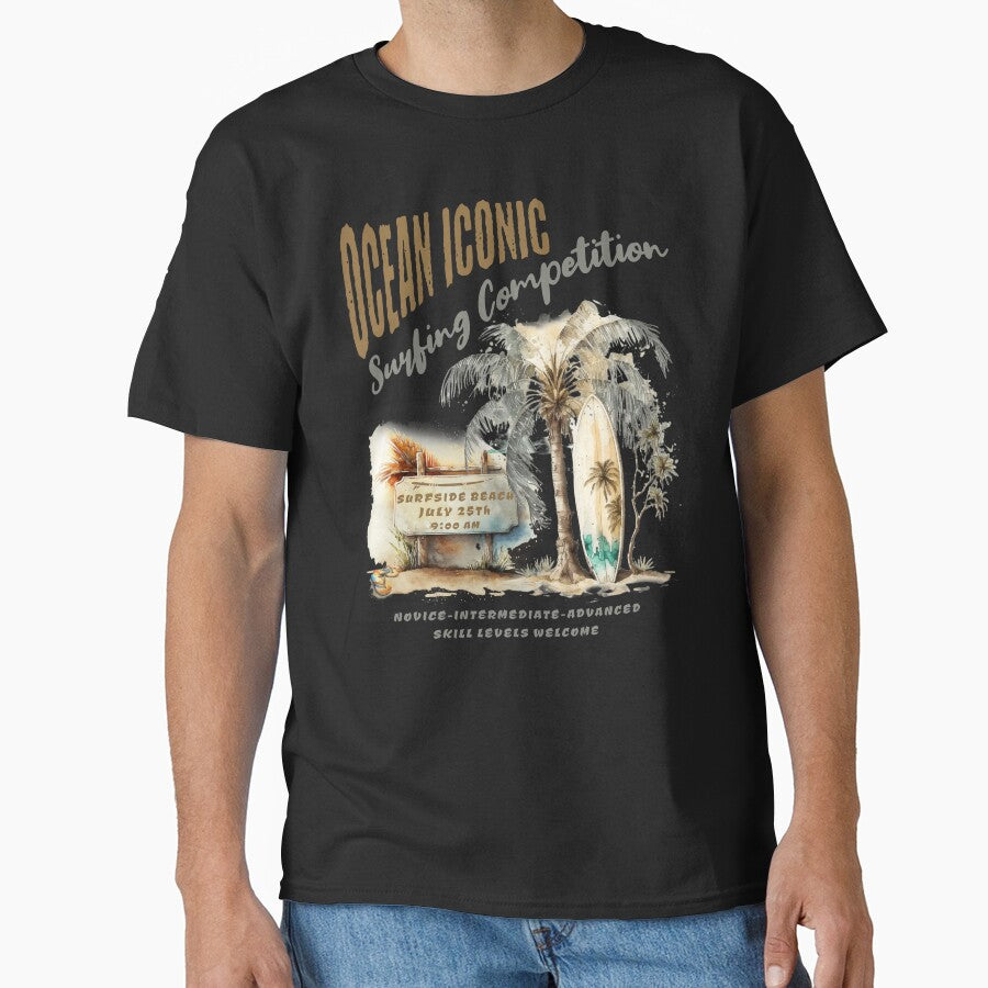 Classic Retro Surfing, Tropical Surfing Competition Design by OceanIconic Unisex , , , Long Sleeve Tee