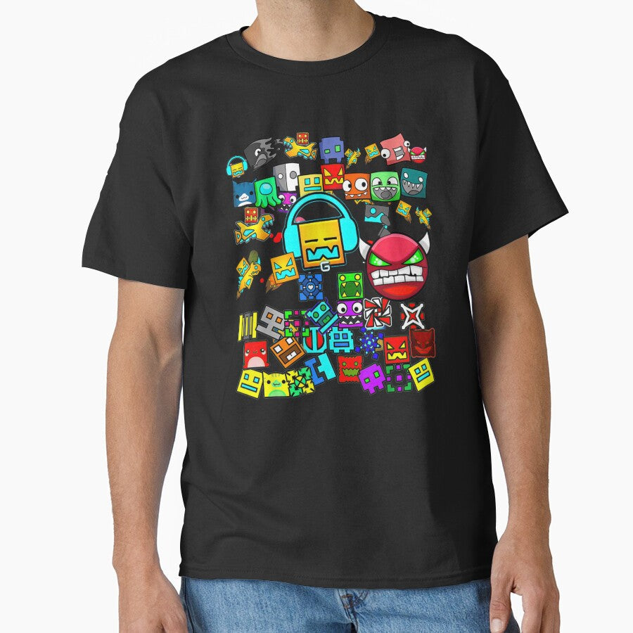 Geometry Dash Icon Collage Gaming Pattern For Pro Players And Fans by RenettaFunky Unisex , , , Long Sleeve Tee