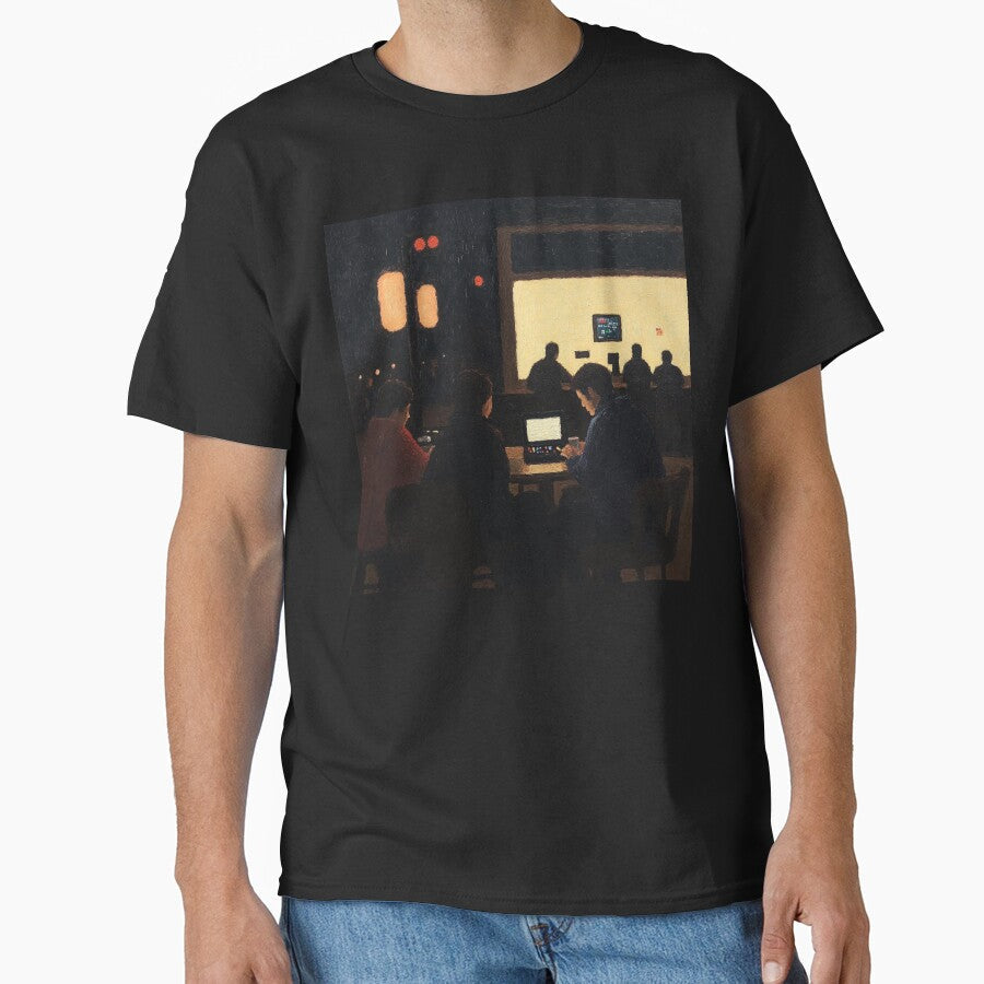 Gaming cafe | Post-impressionist painting style by ComicsFactory Unisex , , , Long Sleeve Tee