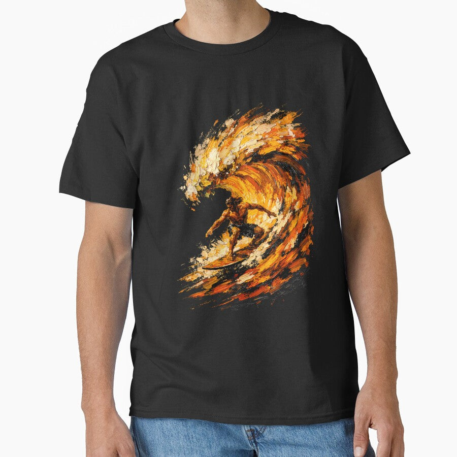 Golden Barrel: Impasto Fire Wave Surfer by WavesStation Unisex , , , Long Sleeve Tee