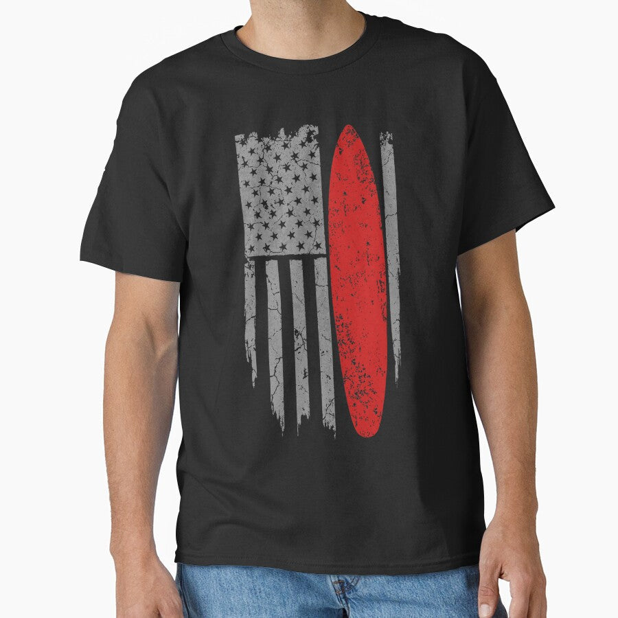 Surfing American Flag by GeniusDesignArt Unisex , , , Long Sleeve Tee