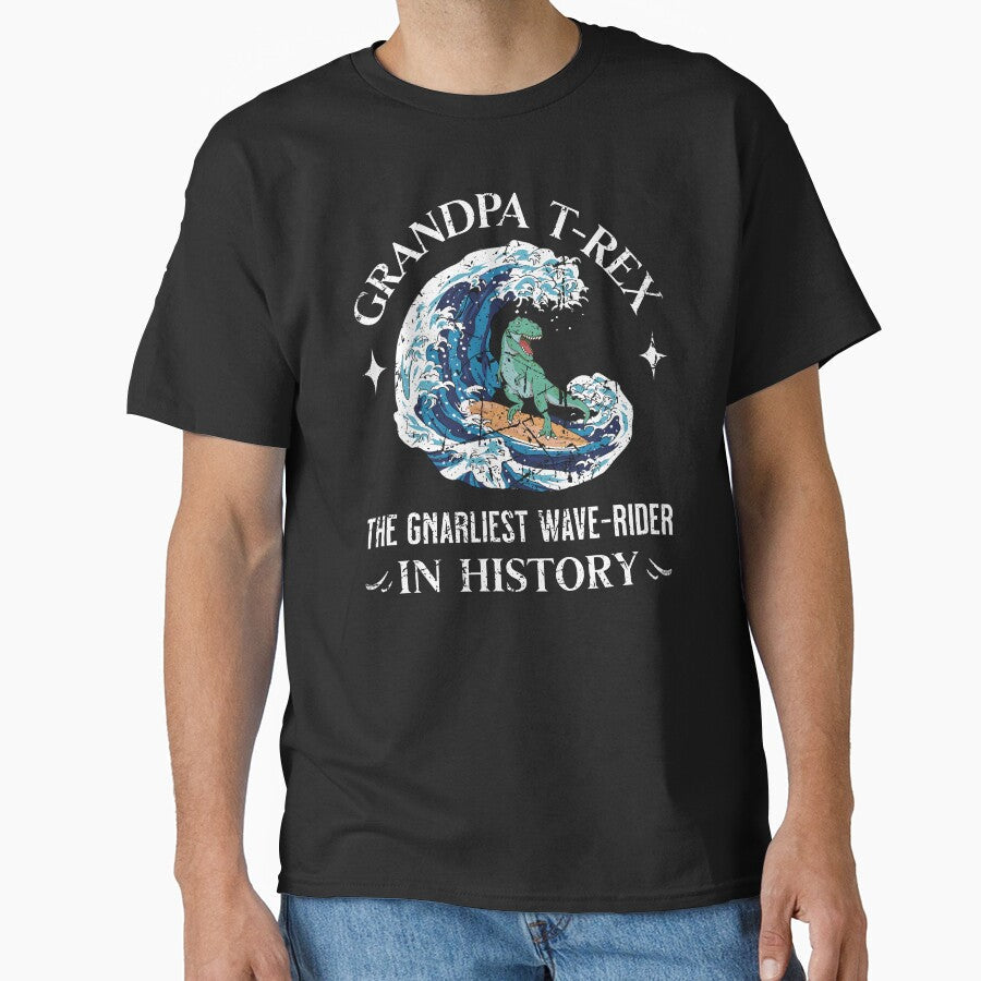 Surfing Grandpa T-Rex the Gnarliest Wave-Rider in History by Betsytiptoe Unisex , , , Long Sleeve Tee