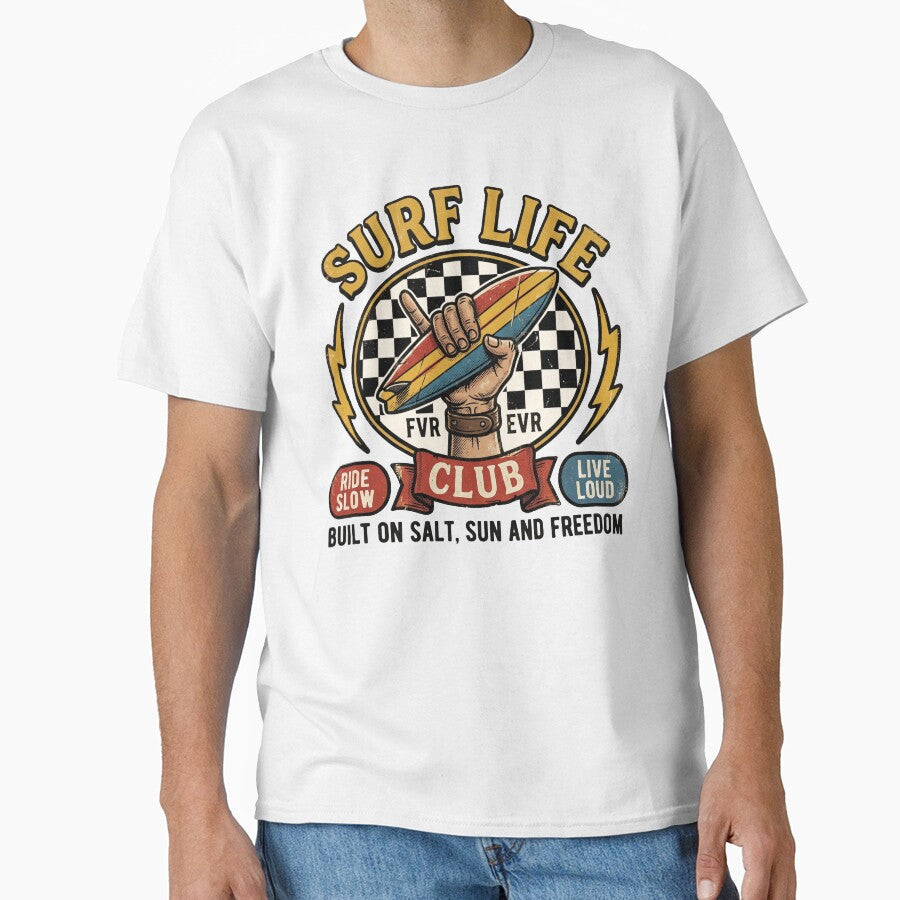 Surf Life Club Retro Checkerboard Beach Aesthetic Graphic by AdyKurniawan