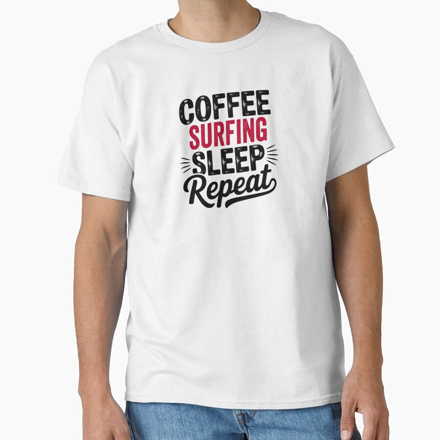 Coffee Surfing Sleep Repeat - Funny Surfing Lover by Watsonarts Unisex , , , Long Sleeve Tee
