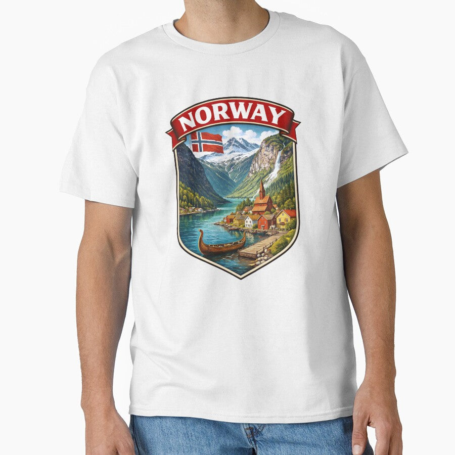 Norway - Fjords and Mountains by Myra365Art Unisex , , , Long Sleeve Tee