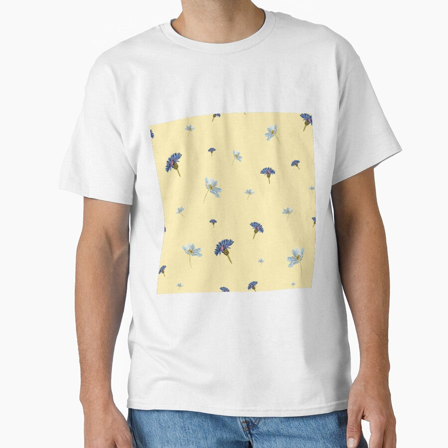 Flower blue daisy pattern seamless a watercolor yellow by Yana Mustafina | Boho Soulful Designs