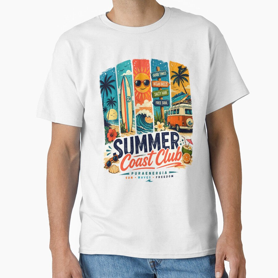 Summer Coast Club PuraEnergia T-Shirt by Puraenergia Stickers
