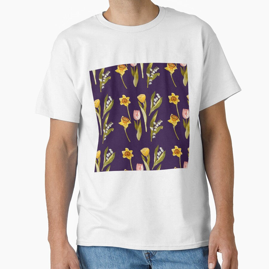 Daffodil tulip snowdrop Easter a seamless pattern violet by Yana Mustafina | Boho Soulful Designs