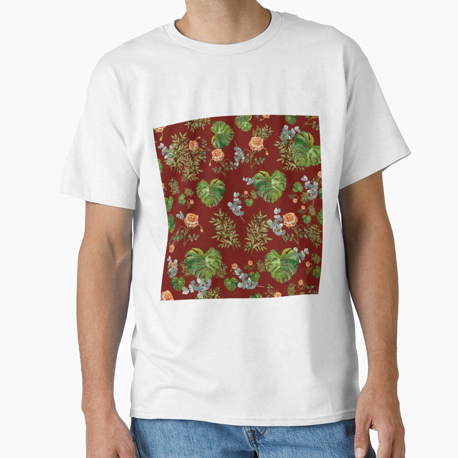 Rose flower palm leaf branch pattern watercolor red by Yana Mustafina | Boho Soulful Designs