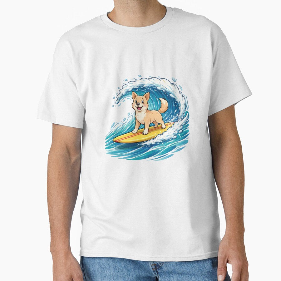 Dog on surfboard Surfing Wave by SOUFIANE1991 Unisex , , , Long Sleeve Tee