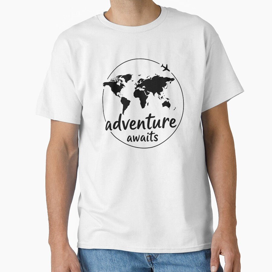 Adventure Awaits Travel World Map Airplane Design by Azulinyo Unisex , , , Long Sleeve Tee