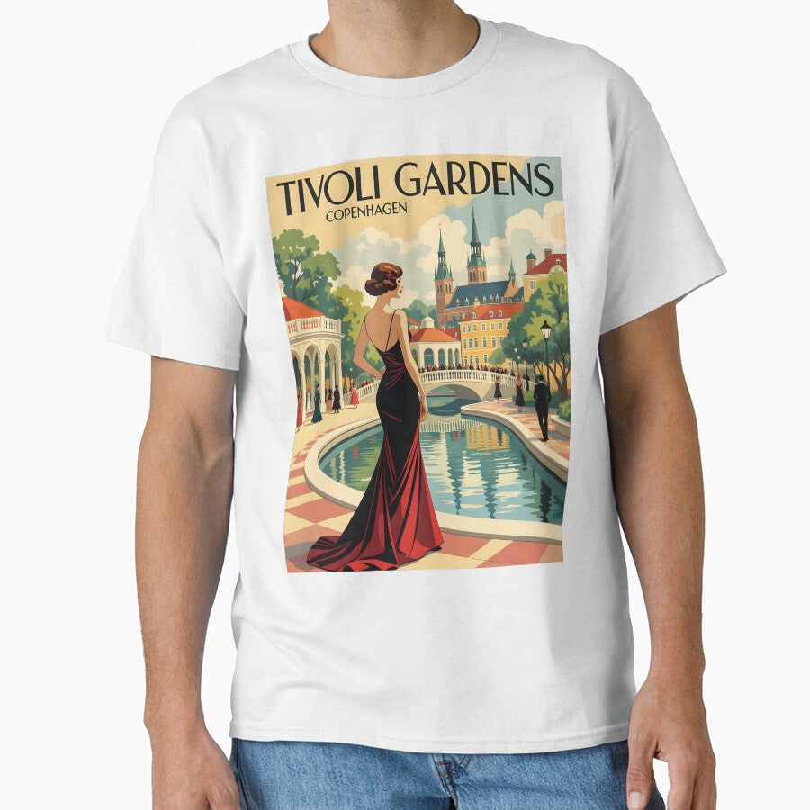 Tivoli Gardens Copenhagen, travel poster by Robert Lacy Unisex , , , Long Sleeve Tee