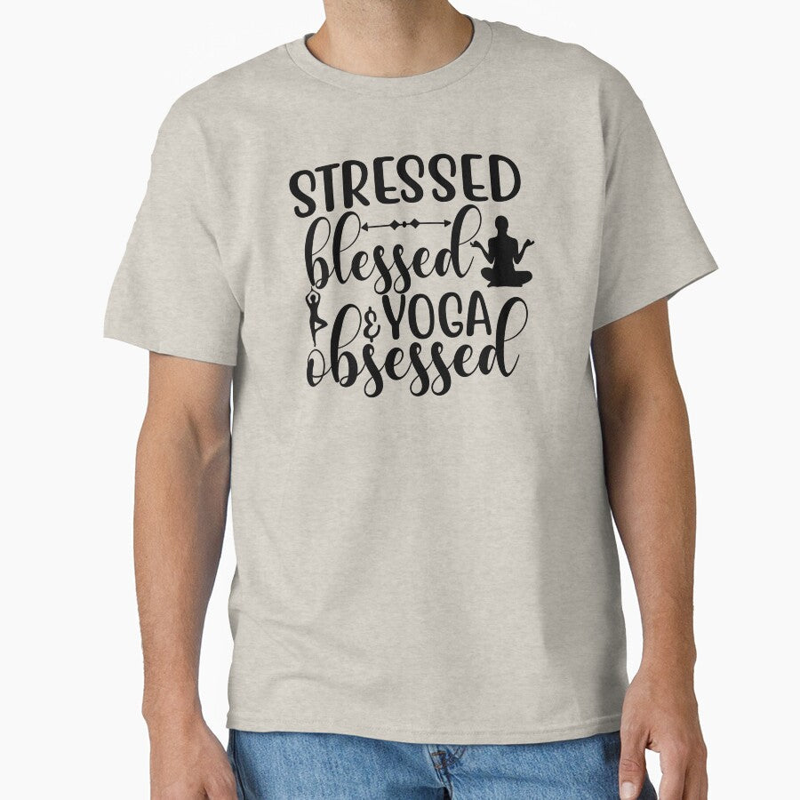 Yoga Quote Stressed Blessed And Yoga Obsessed Motivational Saying by SoccaTamam Unisex , , , Long Sleeve Tee