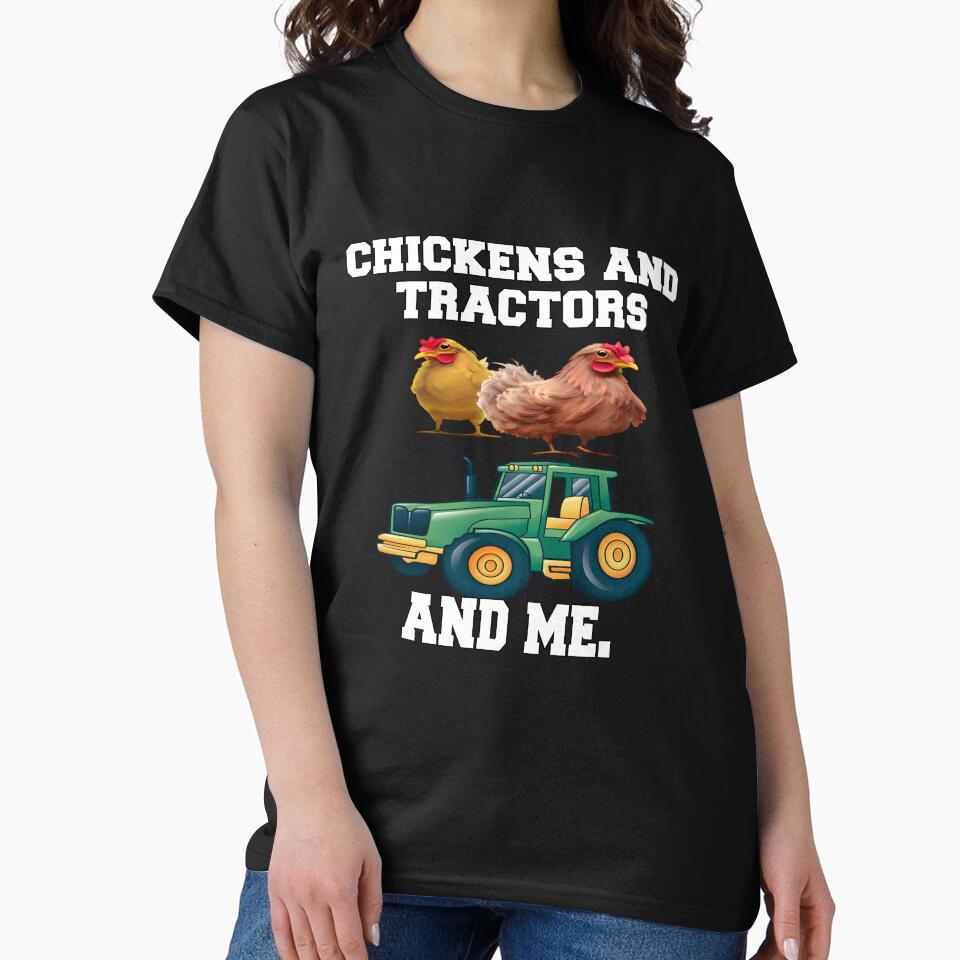 Funny Chicken Farmer Humor Chickens And Tractors And Me by fantasticdesign Unisex , , , Long Sleeve Tee