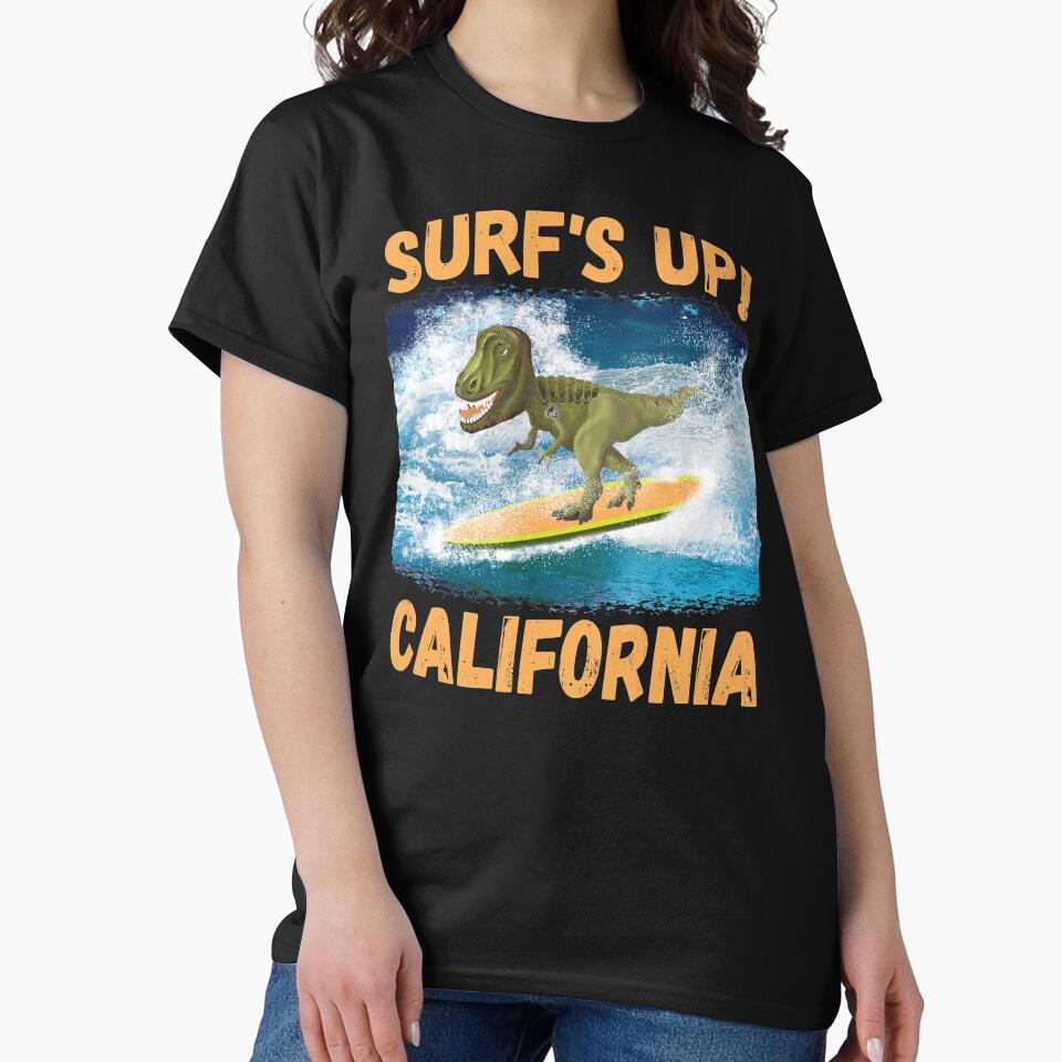 T Rex Surf's Up! California Surfing Lovers by fairviewdesign Unisex , , , Long Sleeve Tee