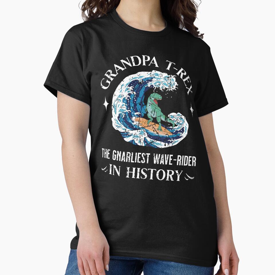 Surfing Grandpa T-Rex the Gnarliest Wave-Rider in History by Betsytiptoe Unisex , , , Long Sleeve Tee