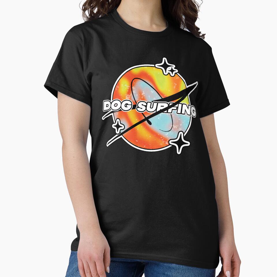 Dog Surfing Melty Space by orlumbuspirate Unisex , , , Long Sleeve Tee