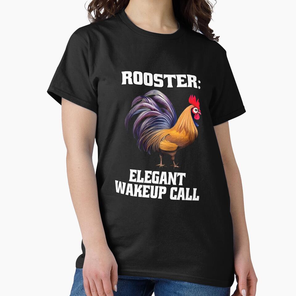 Funny Chicken Farmer Humor Rooster: Elegant Wakeup Call by fantasticdesign Unisex , , , Long Sleeve Tee