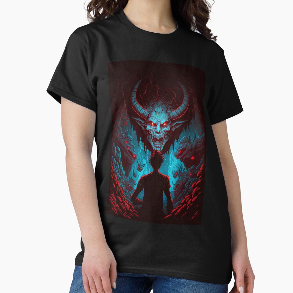 Anime Man Dreaming about Hell Demons and Devils by Bubblebuk Unisex , , , Long Sleeve Tee