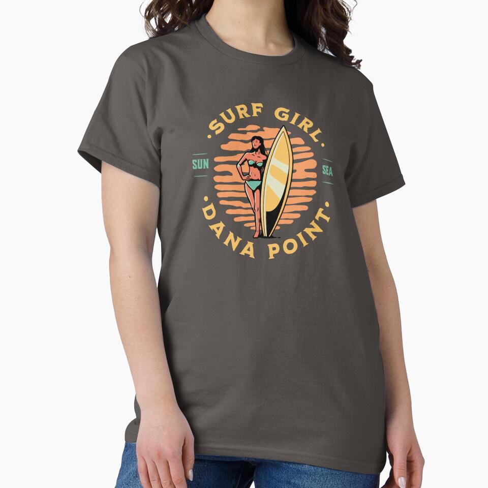 Surfer Girl Surfing Dana Point California by CattlettArt Unisex , , , Long Sleeve Tee