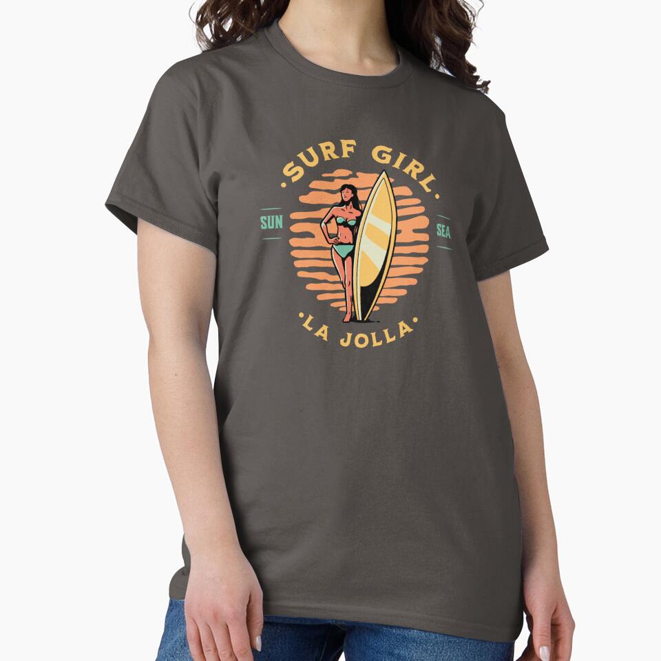 Surfer Girl Surfing La Jolla California by CattlettArt Unisex , , , Long Sleeve Tee