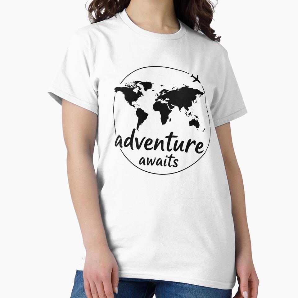 Adventure Awaits Travel World Map Airplane Design by Azulinyo Unisex , , , Long Sleeve Tee