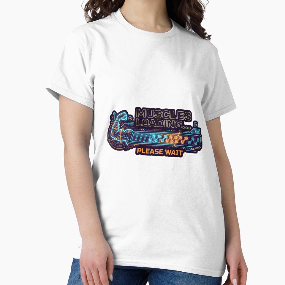 Muscles Loading Please Wait Funny Gym Sticker Fitness Meme by ArmoniaJustin Unisex , , , Long Sleeve Tee