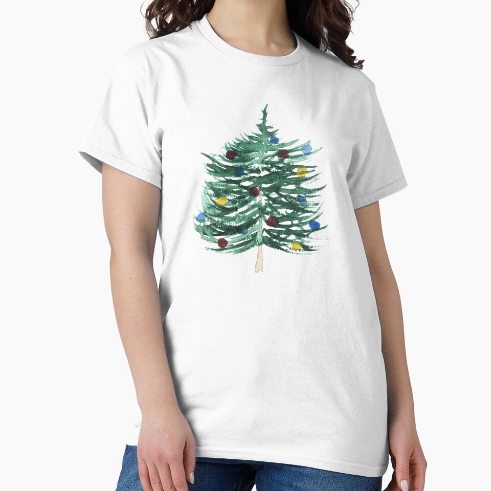 Watercolor Christmas Tree Pattern with Colorful Baubles – Festive Holiday by Monika Howarth