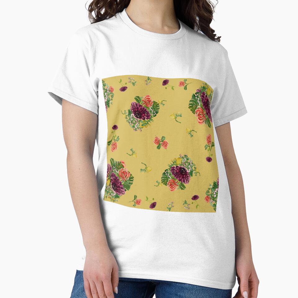 Dahlia palm flower pattern a watercolor yellow by Yana Mustafina | Boho Soulful Designs Unisex , , , Long Sleeve Tee