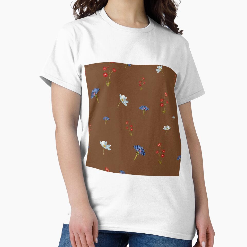 Flower blue red daisy seamless watercolor pattern brown by Yana Mustafina | Boho Soulful Designs
