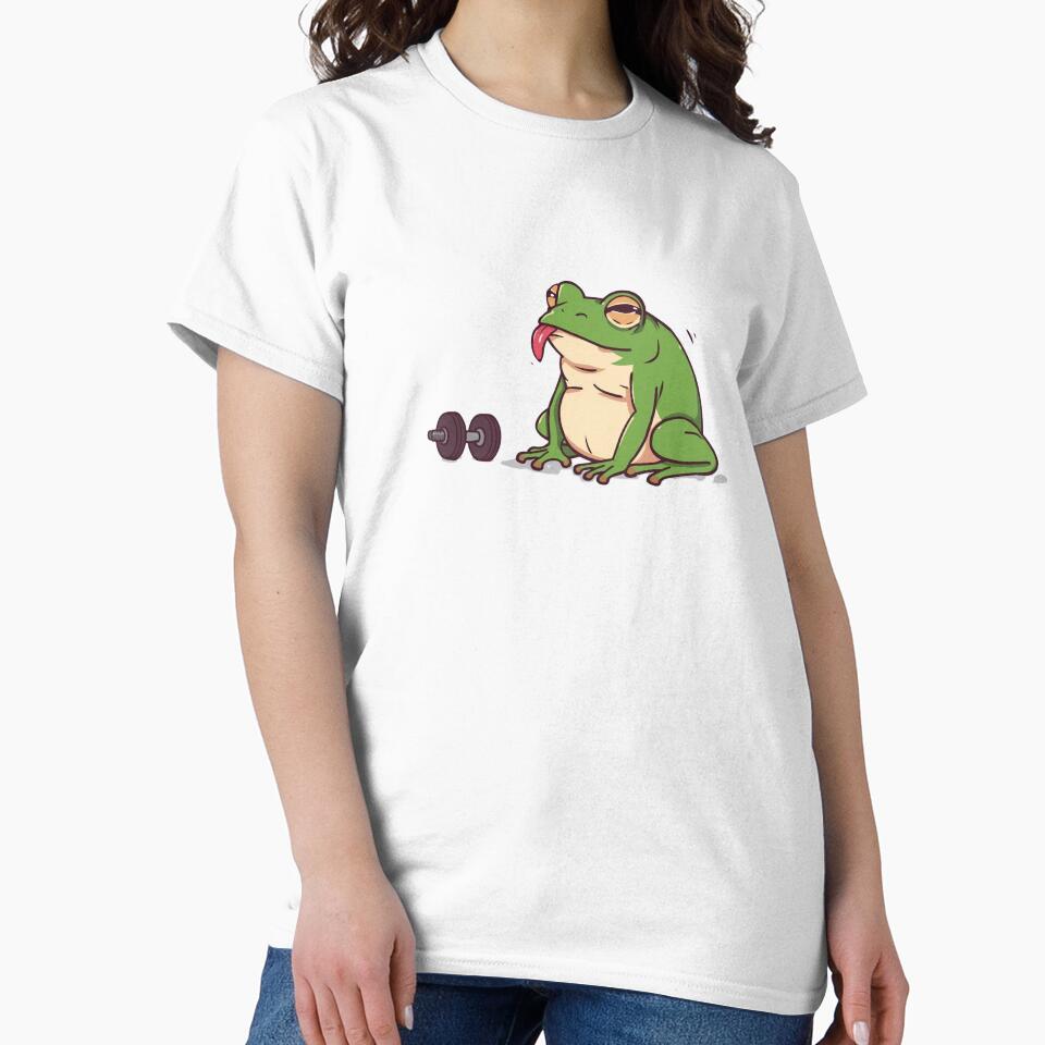 Tired Frog Gym Workout Funny Cartoon by Katzpy Unisex , , , Long Sleeve Tee