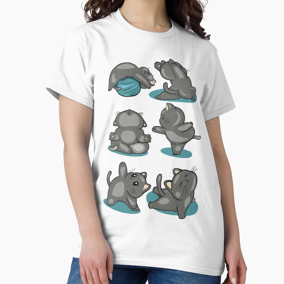 Funny Yoga Cat Sticker Pack - Cute Grey Kitten Doing Yoga Poses by LYAN-STORE Unisex , , , Long Sleeve Tee