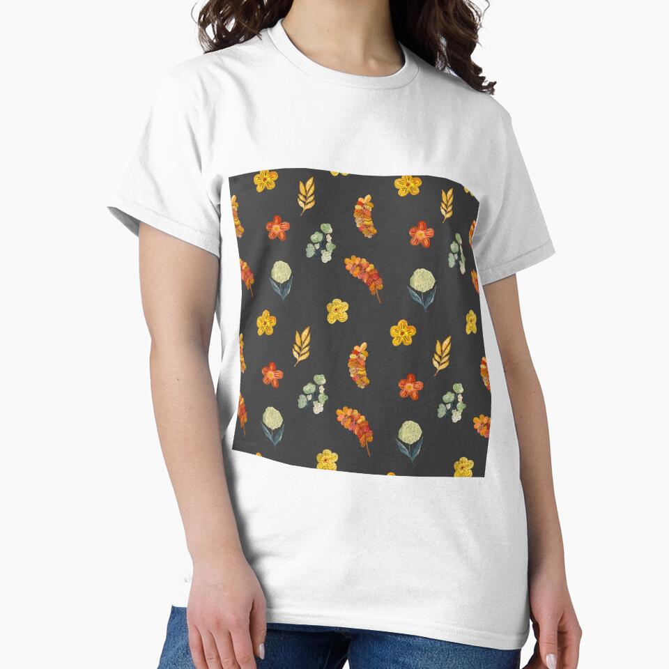 Flower red green orange simple seamless pattern grey by Yana Mustafina | Boho Soulful Designs