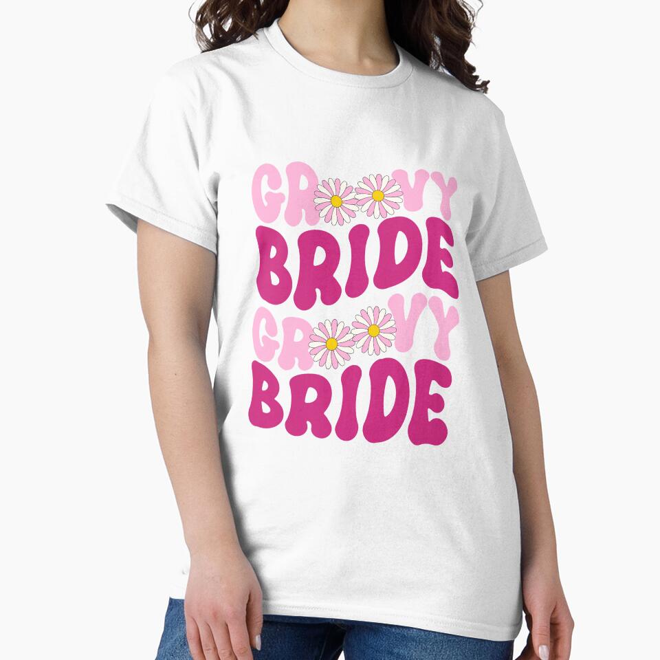 Retro Groovy 60s 70s Bride Bachelorette Party Matching Bridesmaid Vintage T-Shirt by AUAINO