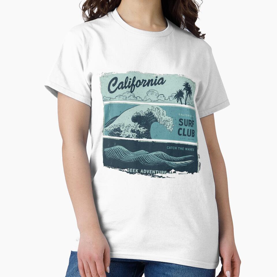 Vintage California Surf Club Graphic with Distressed Ocean Waves by PACS0011