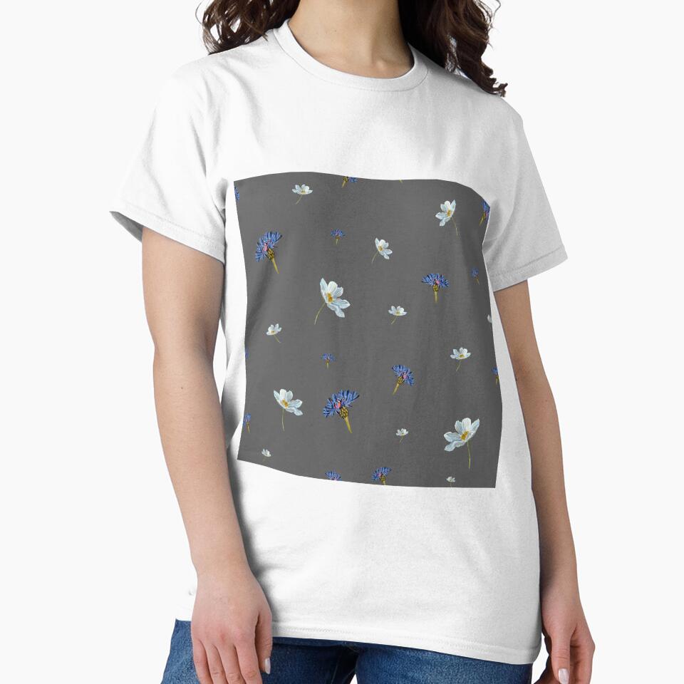 Flower blue daisy pattern seamless a watercolor grey by Yana Mustafina | Boho Soulful Designs