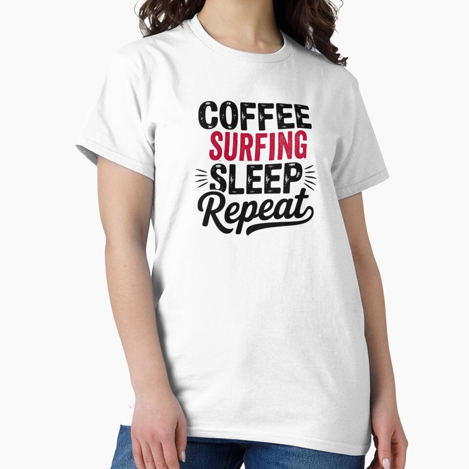Coffee Surfing Sleep Repeat - Funny Surfing Lover by Watsonarts Unisex , , , Long Sleeve Tee