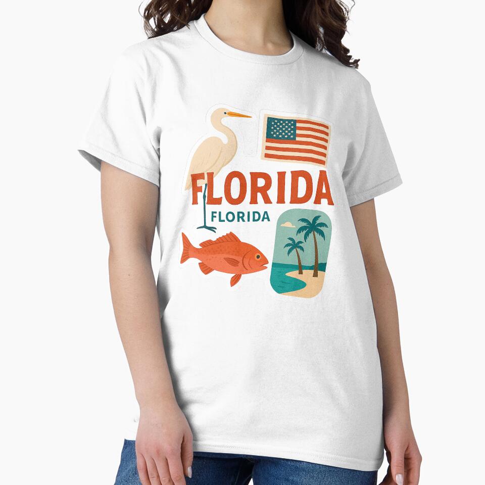 Florida Travel Sticker Art Design, Travel Art by SusannesArtShop Unisex , , , Long Sleeve Tee